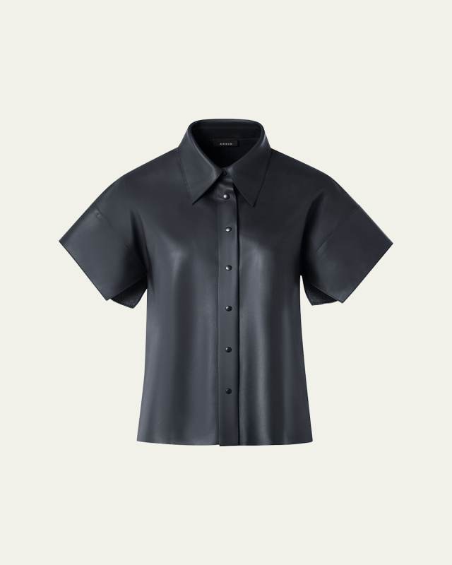 Kimono Sleeve Leather Blouse